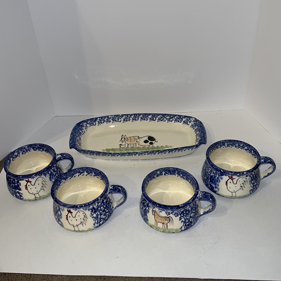 Molly Dallas Blue Spatterware Four Bowls One Tray - Picture 2 of 8